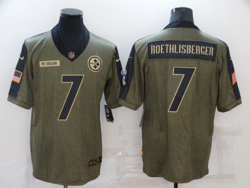 Men Pittsburgh Steelers #7 Roethlisberger green Nike Olive Salute To Service Limited NFL Jerseys